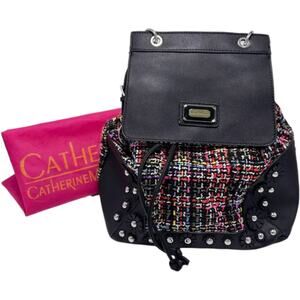 Catherine Malandrino Tweed Mini Backpack Purse Studded Floral Black Bag Coquette